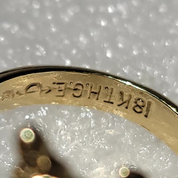 Vintage 18KT HGE Cocktail Ring Brown Oval Cut Glass Stone and Clear Glass Stones - Picture 10 of 11